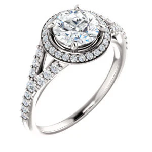 Cubic Zirconia Engagement Ring- The Mayte (Customizable Halo-Style Round Cut Design with Split-Pavé Band) - Image 2