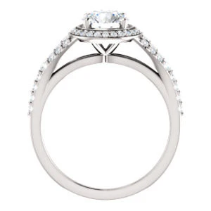 Cubic Zirconia Engagement Ring- The Mayte (Customizable Halo-Style Round Cut Design with Split-Pavé Band) - Image 3