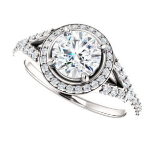 Cubic Zirconia Engagement Ring- The Mayte (Customizable Halo-Style Round Cut Design with Split-Pavé Band) - Image 6