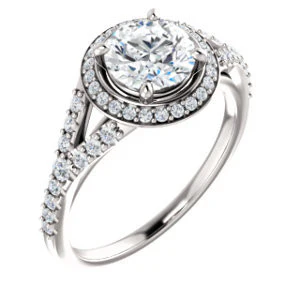 Cubic Zirconia Engagement Ring- The Mayte (Customizable Halo-Style Round Cut Design with Split-Pavé Band) - Image 7