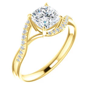 Cubic Zirconia Engagement Ring- The Nikita (Customizable Cushion Cut Bypass Split-Band Style with Micropavé Band Accents) - Image 2