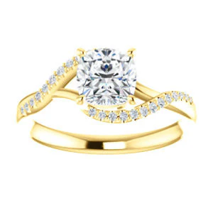 Cubic Zirconia Engagement Ring- The Nikita (Customizable Cushion Cut Bypass Split-Band Style with Micropavé Band Accents) - Image 4
