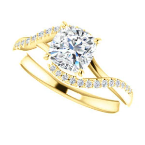 Cubic Zirconia Engagement Ring- The Nikita (Customizable Cushion Cut Bypass Split-Band Style with Micropavé Band Accents) - Image 6