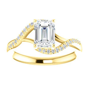 Cubic Zirconia Engagement Ring- The Nikita (Customizable Emerald Cut Bypass Split-Band Style with Micropavé Band Accents) - Image 4