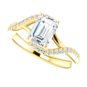 Cubic Zirconia Engagement Ring- The Nikita (Customizable Emerald Cut Bypass Split-Band Style with Micropavé Band Accents) - Image 6