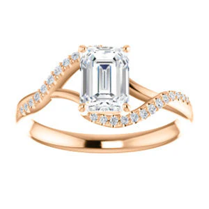 Cubic Zirconia Engagement Ring- The Nikita (Customizable Emerald Cut Bypass Split-Band Style with Micropavé Band Accents) - Image 9