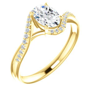 Cubic Zirconia Engagement Ring- The Nikita (Customizable Oval Cut Bypass Split-Band Style with Micropavé Band Accents) - Image 2