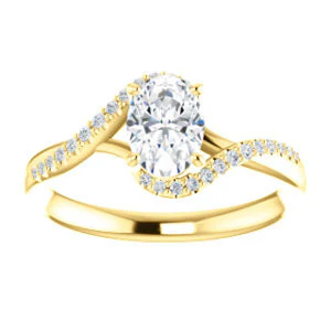 Cubic Zirconia Engagement Ring- The Nikita (Customizable Oval Cut Bypass Split-Band Style with Micropavé Band Accents) - Image 4