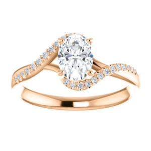 Cubic Zirconia Engagement Ring- The Nikita (Customizable Oval Cut Bypass Split-Band Style with Micropavé Band Accents) - Image 9