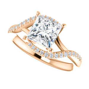 Cubic Zirconia Engagement Ring- The Nikita (Customizable Princess Cut Bypass Split-Band Style with Micropavé Band Accents) - Image 11