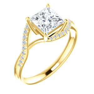 Cubic Zirconia Engagement Ring- The Nikita (Customizable Princess Cut Bypass Split-Band Style with Micropavé Band Accents) - Image 2
