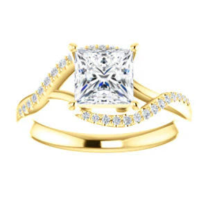 Cubic Zirconia Engagement Ring- The Nikita (Customizable Princess Cut Bypass Split-Band Style with Micropavé Band Accents) - Image 4