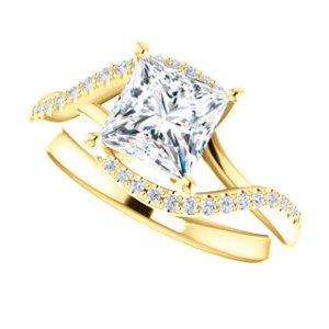 Cubic Zirconia Engagement Ring- The Nikita (Customizable Princess Cut Bypass Split-Band Style with Micropavé Band Accents) - Image 6