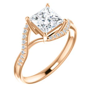 Cubic Zirconia Engagement Ring- The Nikita (Customizable Princess Cut Bypass Split-Band Style with Micropavé Band Accents) - Image 7