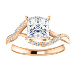 Cubic Zirconia Engagement Ring- The Nikita (Customizable Princess Cut Bypass Split-Band Style with Micropavé Band Accents) - Image 9