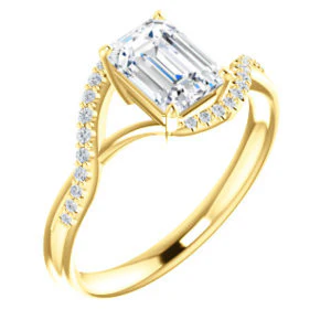Cubic Zirconia Engagement Ring- The Nikita (Customizable Radiant Cut Bypass Split-Band Style with Micropavé Band Accents) - Image 2