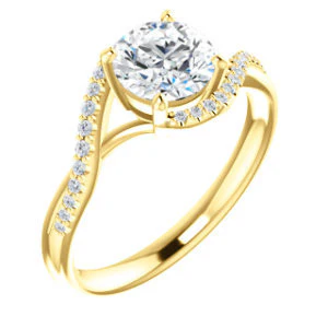 Cubic Zirconia Engagement Ring- The Nikita (Customizable Round Cut Bypass Split-Band Style with Micropavé Band Accents) - Image 2
