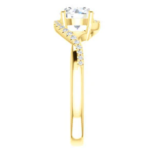 Cubic Zirconia Engagement Ring- The Nikita (Customizable Round Cut Bypass Split-Band Style with Micropavé Band Accents) - Image 5