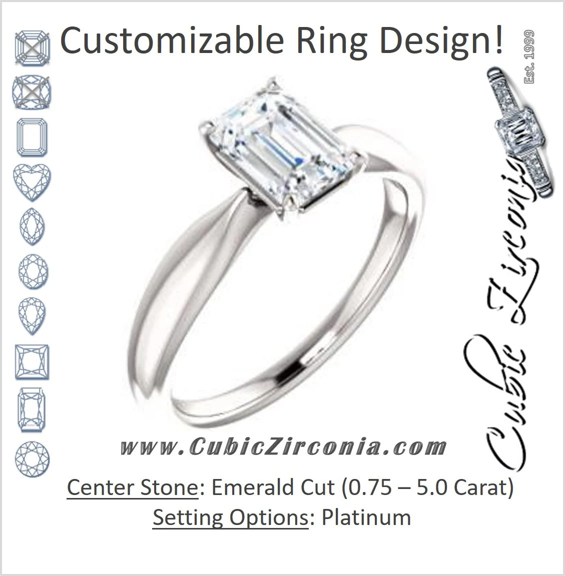 Cubic Zirconia Engagement Ring- The Nyah (Customizable Emerald Cut Solitaire with Tapered Bevel Band)