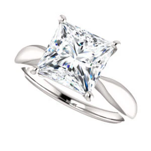 Cubic Zirconia Engagement Ring- The Nyah (Customizable Princess Cut Solitaire with Tapered Bevel Band) - Image 6