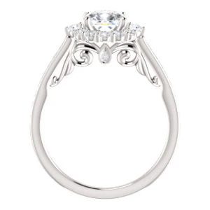 Cubic Zirconia Engagement Ring- The Oceane (Customizable Cushion Cut Design with Raised Decorative-Peekaboo Trellis, Halo and Thin Pavé Band) - Image 3