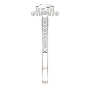 Cubic Zirconia Engagement Ring- The Oceane (Customizable Cushion Cut Design with Raised Decorative-Peekaboo Trellis, Halo and Thin Pavé Band) - Image 5