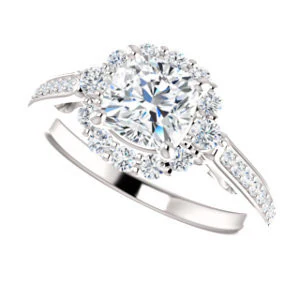 Cubic Zirconia Engagement Ring- The Oceane (Customizable Cushion Cut Design with Raised Decorative-Peekaboo Trellis, Halo and Thin Pavé Band) - Image 6