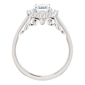 Cubic Zirconia Engagement Ring- The Oceane (Customizable Emerald Cut Design with Raised Decorative-Peekaboo Trellis, Halo and Thin Pavé Band) - Image 3