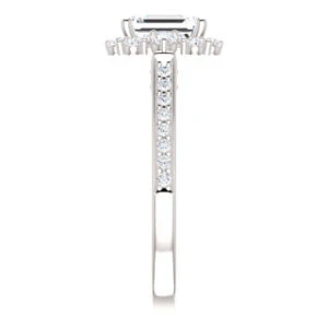 Cubic Zirconia Engagement Ring- The Oceane (Customizable Emerald Cut Design with Raised Decorative-Peekaboo Trellis, Halo and Thin Pavé Band) - Image 5
