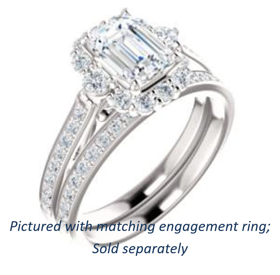 Cubic Zirconia Engagement Ring- The Oceane (Customizable Emerald Cut Design with Raised Decorative-Peekaboo Trellis, Halo and Thin Pavé Band) - Image 7