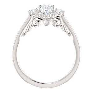 Cubic Zirconia Engagement Ring- The Oceane (Customizable Oval Cut Design with Raised Decorative-Peekaboo Trellis, Halo and Thin Pavé Band) - Image 2