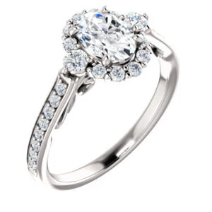 Cubic Zirconia Engagement Ring- The Oceane (Customizable Oval Cut Design with Raised Decorative-Peekaboo Trellis, Halo and Thin Pavé Band) - Image 3