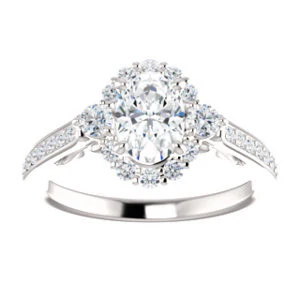 Cubic Zirconia Engagement Ring- The Oceane (Customizable Oval Cut Design with Raised Decorative-Peekaboo Trellis, Halo and Thin Pavé Band) - Image 5