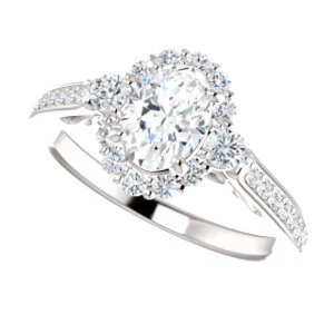 Cubic Zirconia Engagement Ring- The Oceane (Customizable Oval Cut Design with Raised Decorative-Peekaboo Trellis, Halo and Thin Pavé Band) - Image 7