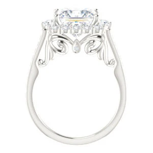 Cubic Zirconia Engagement Ring- The Oceane (Customizable Princess Cut Design with Raised Decorative-Peekaboo Trellis, Halo and Thin Pavé Band) - Image 3