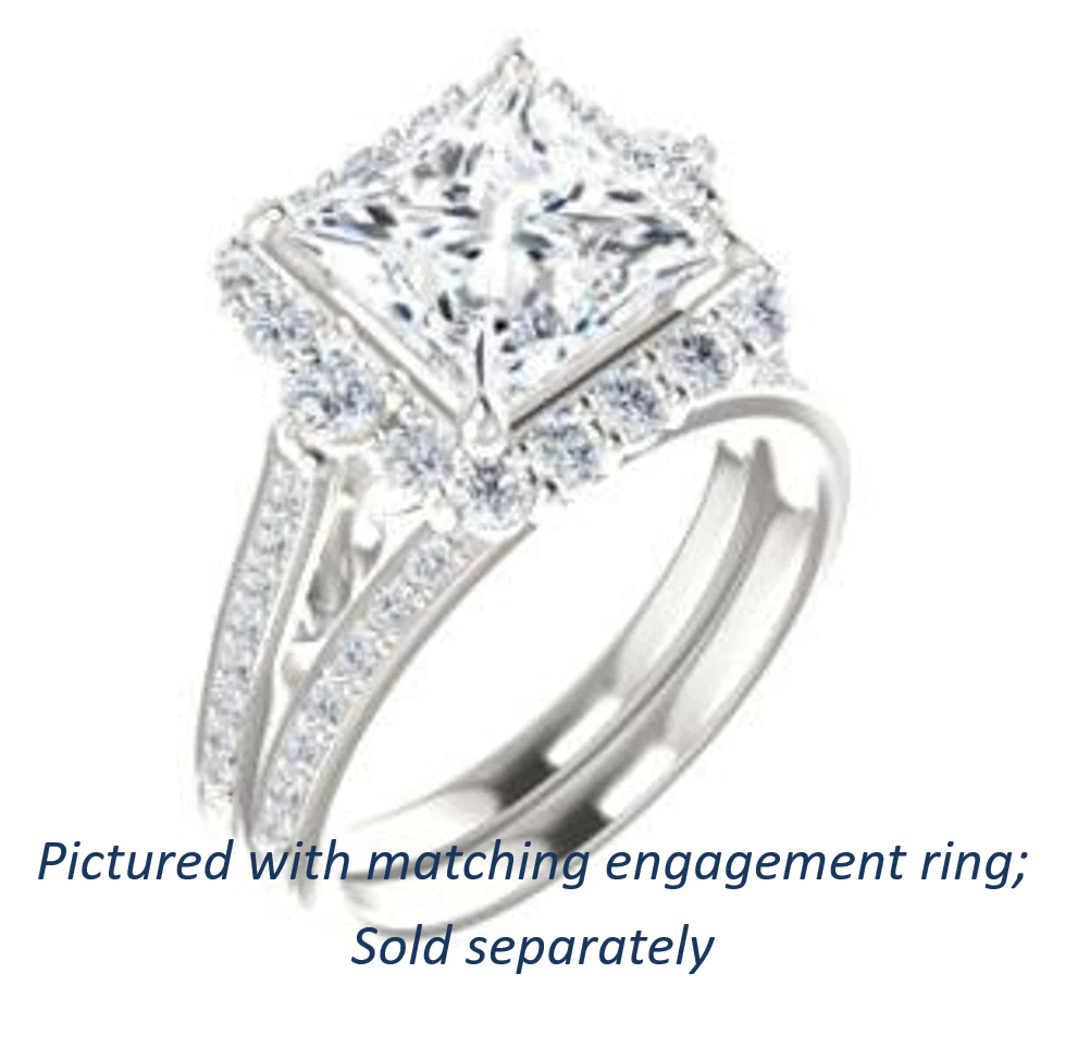 Cubic Zirconia Engagement Ring- The Oceane (Customizable Princess Cut Design with Raised Decorative-Peekaboo Trellis, Halo and Thin Pavé Band) - Image 7