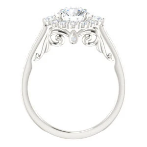 Cubic Zirconia Engagement Ring- The Oceane (Customizable Round Cut Design with Raised Decorative-Peekaboo Trellis, Halo and Thin Pavé Band) - Image 3