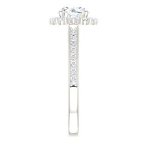 Cubic Zirconia Engagement Ring- The Oceane (Customizable Round Cut Design with Raised Decorative-Peekaboo Trellis, Halo and Thin Pavé Band) - Image 5