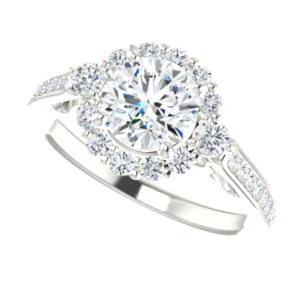 Cubic Zirconia Engagement Ring- The Oceane (Customizable Round Cut Design with Raised Decorative-Peekaboo Trellis, Halo and Thin Pavé Band) - Image 6