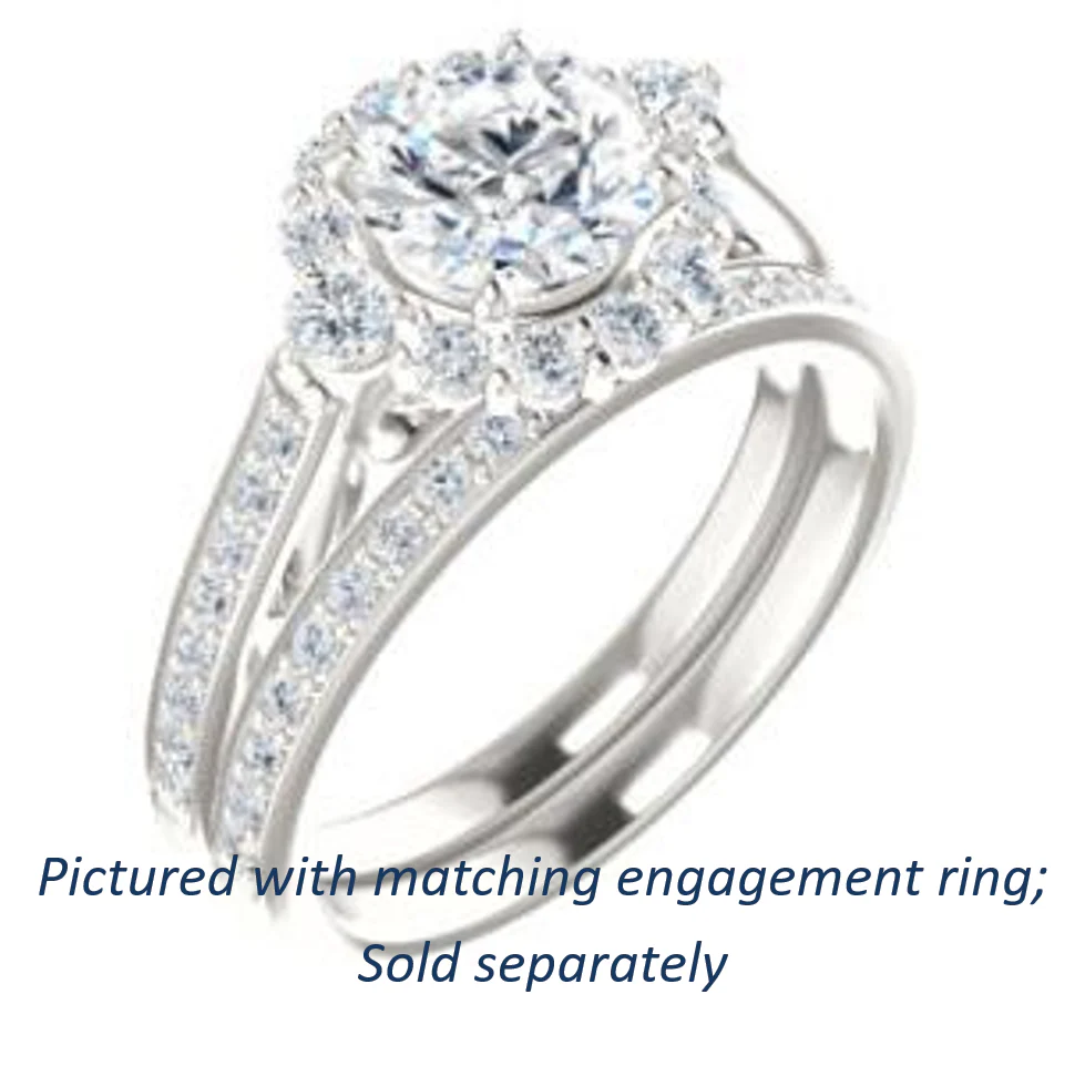 Cubic Zirconia Engagement Ring- The Oceane (Customizable Round Cut Design with Raised Decorative-Peekaboo Trellis, Halo and Thin Pavé Band) - Image 7