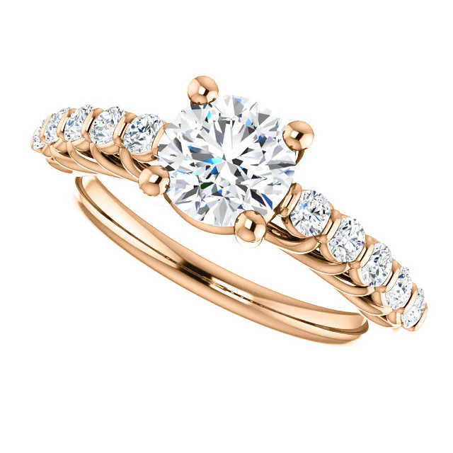 Cubic Zirconia Engagement Ring- The Pamela (Customizable 11-stone with Round Bar Setting) - Image 3