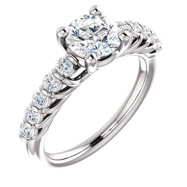 Cubic Zirconia Engagement Ring- The Pamela (Customizable 11-stone with Round Bar Setting) - Image 4