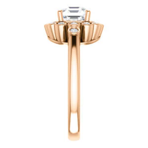 Cubic Zirconia Engagement Ring- The Raleigh (Customizable Asscher Cut Design with Clustered Halo and Round Bezel Accents) - Image 10