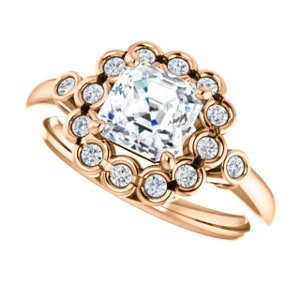 Cubic Zirconia Engagement Ring- The Raleigh (Customizable Asscher Cut Design with Clustered Halo and Round Bezel Accents) - Image 11