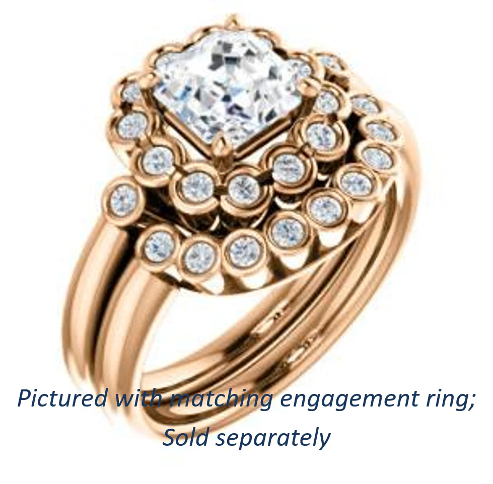 Cubic Zirconia Engagement Ring- The Raleigh (Customizable Asscher Cut Design with Clustered Halo and Round Bezel Accents) - Image 12