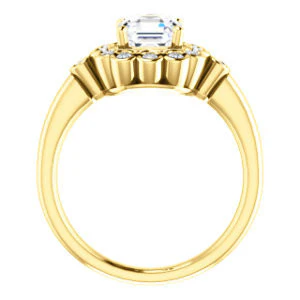 Cubic Zirconia Engagement Ring- The Raleigh (Customizable Asscher Cut Design with Clustered Halo and Round Bezel Accents) - Image 3