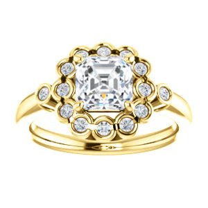 Cubic Zirconia Engagement Ring- The Raleigh (Customizable Asscher Cut Design with Clustered Halo and Round Bezel Accents) - Image 4