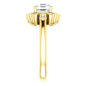Cubic Zirconia Engagement Ring- The Raleigh (Customizable Asscher Cut Design with Clustered Halo and Round Bezel Accents) - Image 5