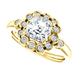 Cubic Zirconia Engagement Ring- The Raleigh (Customizable Asscher Cut Design with Clustered Halo and Round Bezel Accents) - Image 6