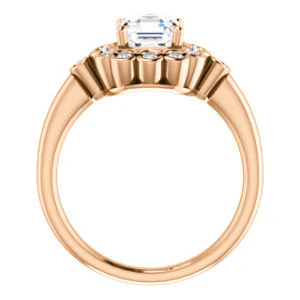 Cubic Zirconia Engagement Ring- The Raleigh (Customizable Asscher Cut Design with Clustered Halo and Round Bezel Accents) - Image 8